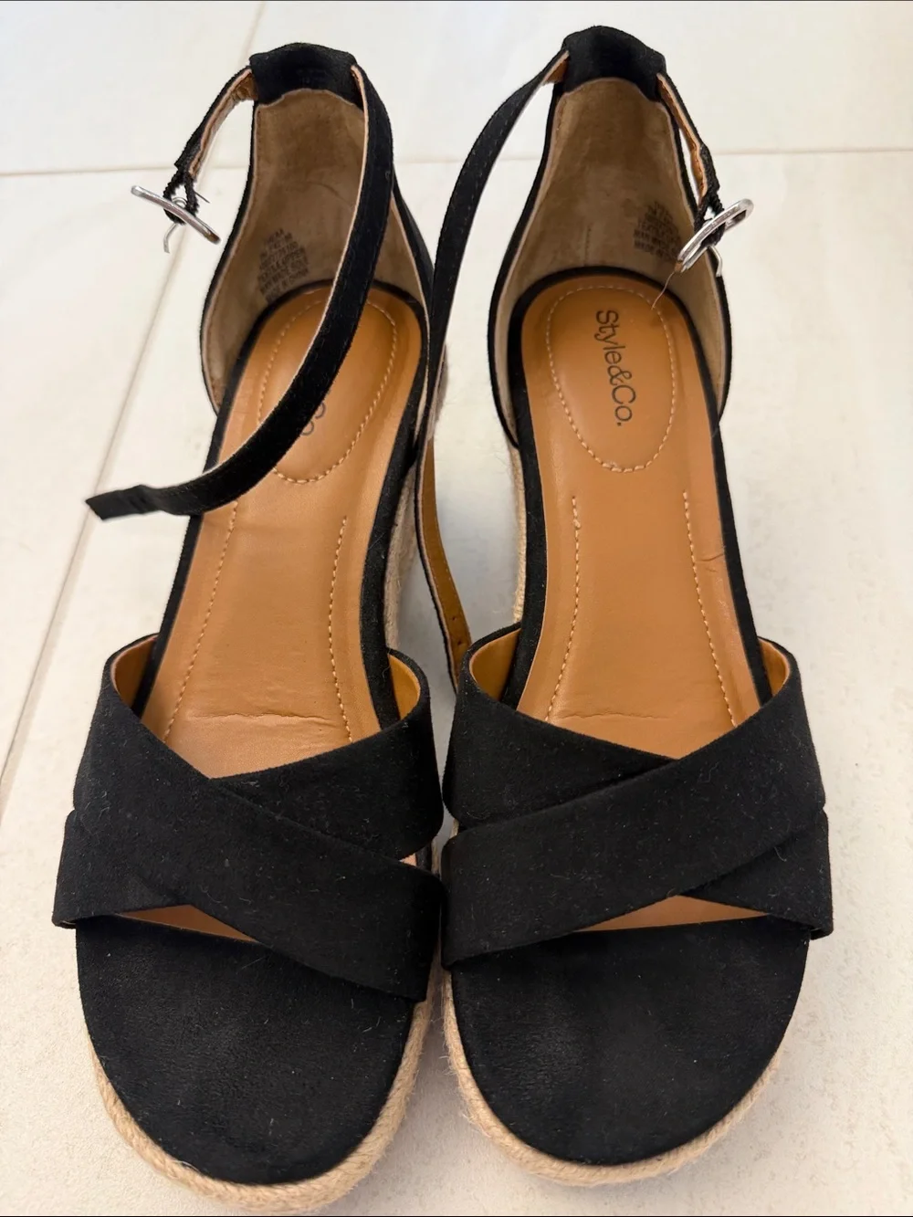 Style & Co. Black Espadrille Wedge Sandals with Ankle Strap